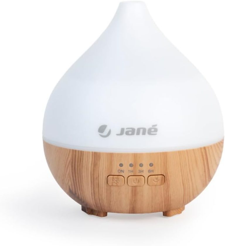 Jané Humidificateur d'air Bébé, ultra silencieux, capacité 140 ml, 7 couleurs LED, compatible avec les essences, minuterie, bois